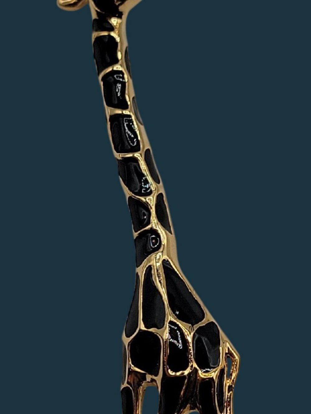 Giraffe Brooch Pin Gold Tone Black Enamel Spots Green Rhinestone Eye - Picture 4 of 11